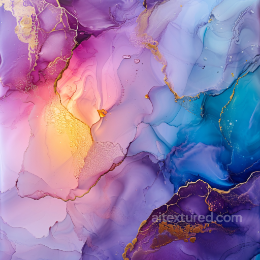 Alcohol Ink PBR Texture Featuring Violet, Blue, and Gold Organic Waves texture preview