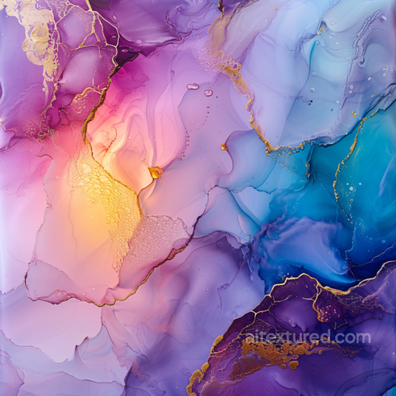 Alcohol Ink PBR Texture Featuring Violet, Blue, and Gold Organic Waves Alcohol ink texture preview