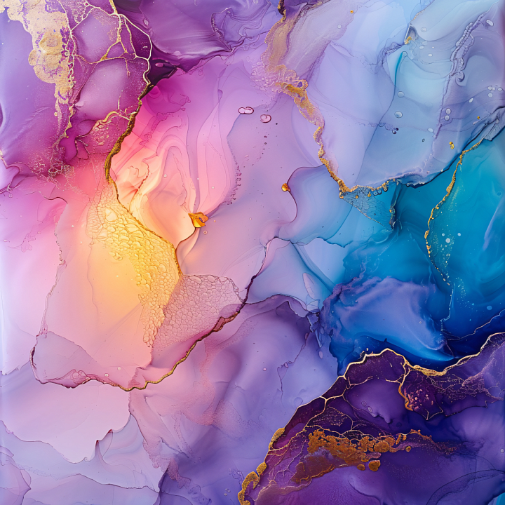 Alcohol Ink Featuring Violet, Blue, and Gold Organic Waves seamless PBR texture preview
