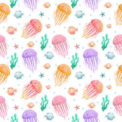 Pattern Bundle - Seamless 3D Pattern PBR Texture Featuring Colorful Jellyfish and Ocean Life Watercolor Mo… texture preview