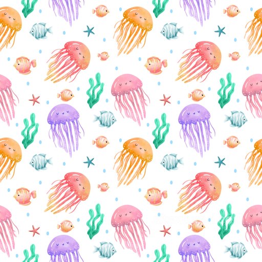 Pattern PBR Texture Featuring Colorful Jellyfish and Ocean Life Watercolor Motifs seamless Pattern Bundle PBR texture