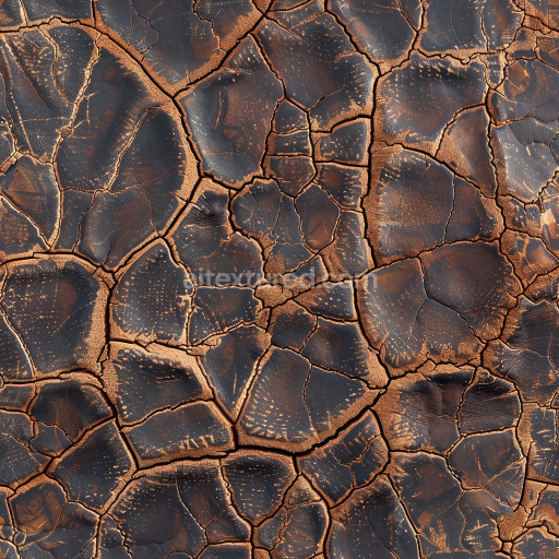 Seamless 3D Distressed Cracked Black Leather PBR Texture with Deep Furrows