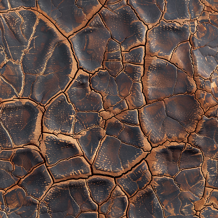 Distressed Cracked Black Leather with Deep Furrows seamless PBR texture preview