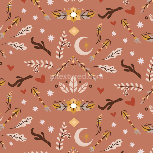Seamless Boho Style Fabric 3D PBR Texture with Earthy Arrows and Moon Motifs