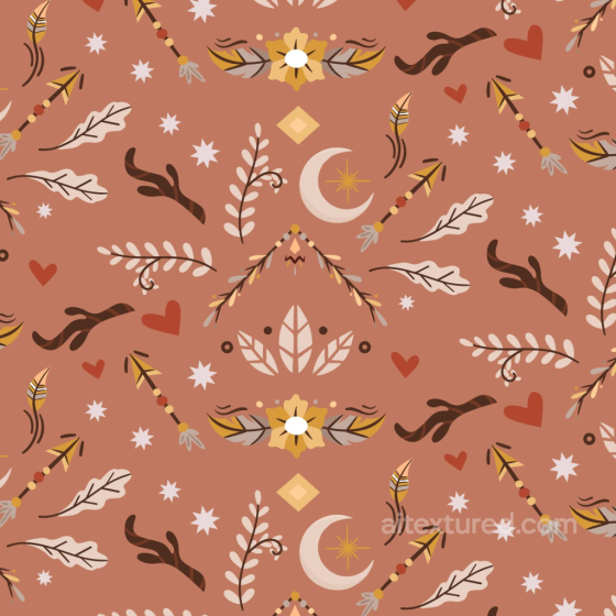 Seamless Boho Style Fabric 3D PBR Texture with Earthy Arrows and Moon Motifs Boho Seamless texture preview