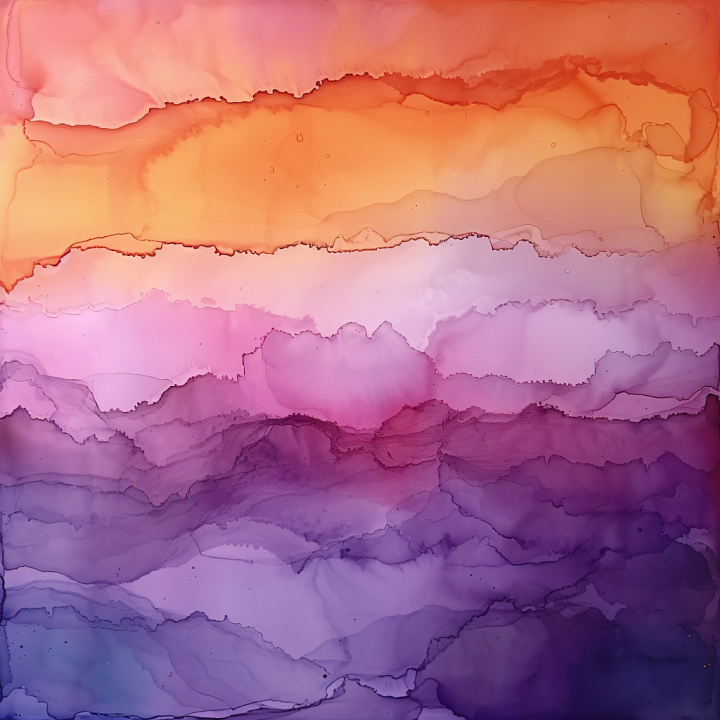 Alcohol Ink Featuring Warm Orange to Deep Purple Layers seamless PBR texture preview