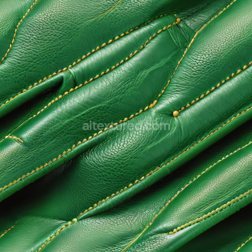 Seamless 3D Green Quilted Leather PBR Texture with Detailed Stitching and Pebbled Grain