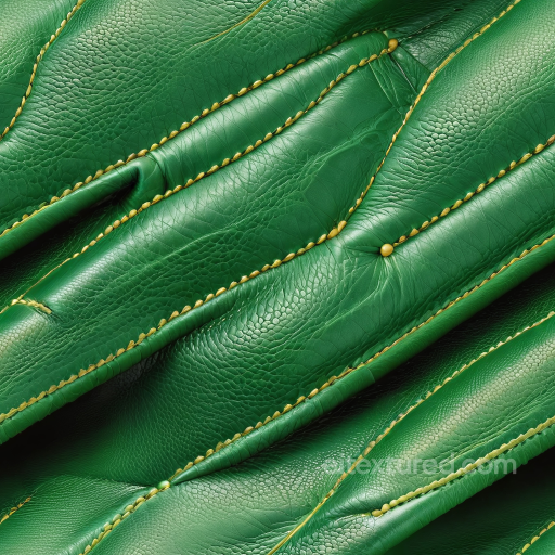 Green Quilted Leather PBR Texture with Detailed Stitching and Pebbled Grain seamless Leather PBR texture