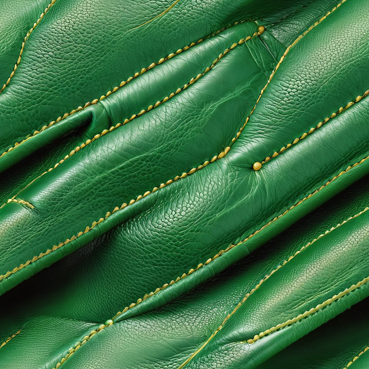 Green Quilted Leather with Detailed Stitching and Pebbled Grain seamless PBR texture preview
