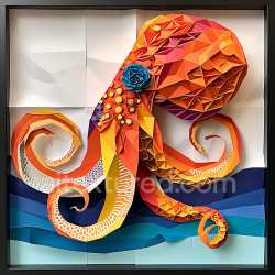 seamless Seamless 3D PBR Origami-Inspired Cephalopod Texture with Vibrant Orange and Blue Accents texture 8k free download PBR