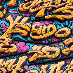 seamless Seamless 3D PBR Graffiti Texture Featuring Bold Yellow Letters Over Pink and Blue Background texture 8k free download PBR
