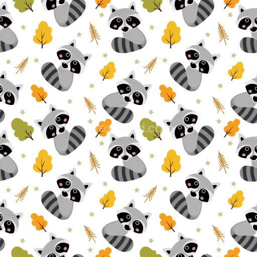 Pattern Bundle - Seamless 3D Pattern PBR Texture of Cute Cartoon Raccoons with Autumn Leaves texture preview