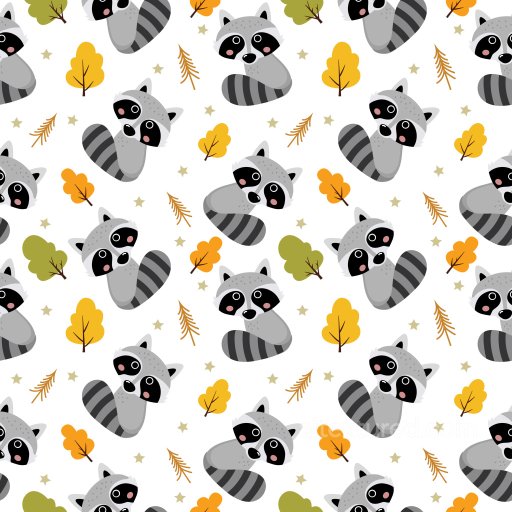 Pattern PBR Texture of Cute Cartoon Raccoons with Autumn Leaves seamless Pattern Bundle PBR texture