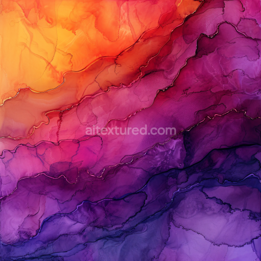 Seamless 3D Alcohol Ink PBR Texture with Vibrant Orange and Purple Fluid Waves