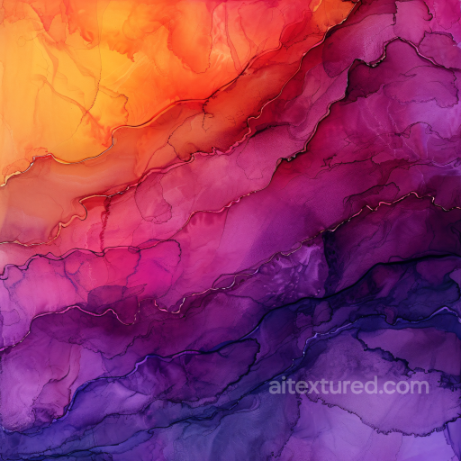 Alcohol Ink PBR Texture with Vibrant Orange and Purple Fluid Waves seamless Alcohol ink PBR texture