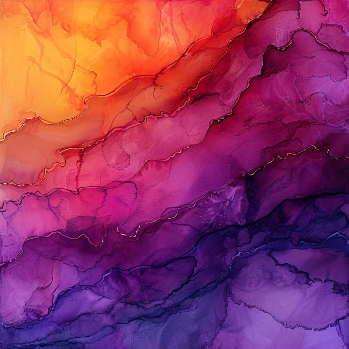 Alcohol Ink with Vibrant Orange and Purple Fluid Waves seamless PBR texture preview