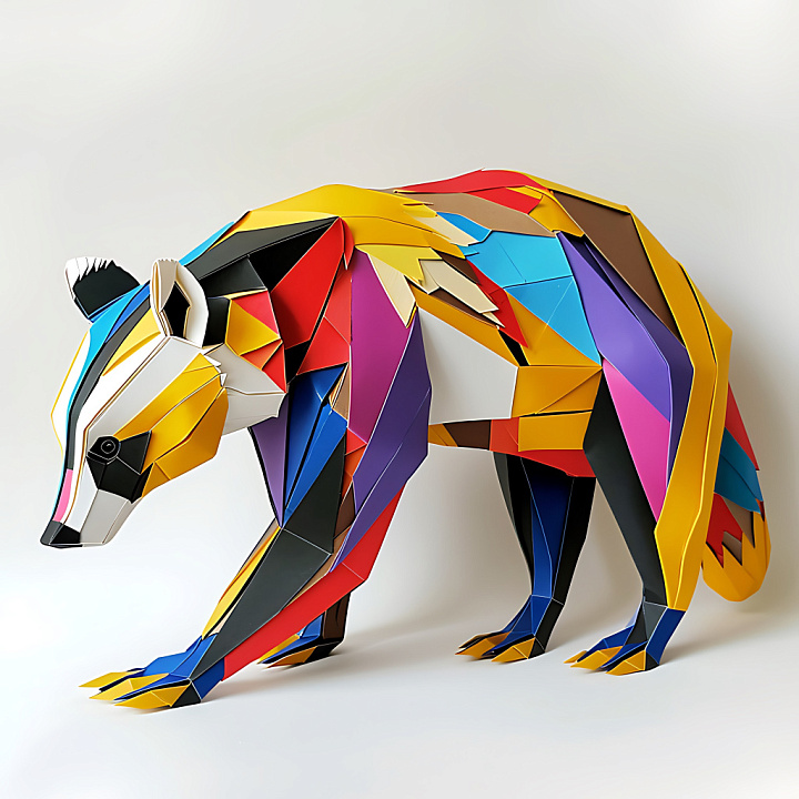 Animal of Multicolored Origami-Style Badger Pattern seamless PBR texture preview