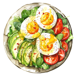 seamless Watercolor Avocado and Egg Salad Breakfast Bowl Illustration texture 8k free download PBR
