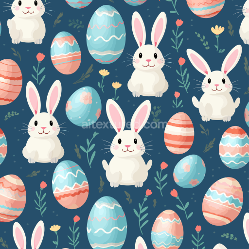 Seamless 3D PBR Texture with Cute Easter Bunnies, Painted Eggs, and Floral Accents
