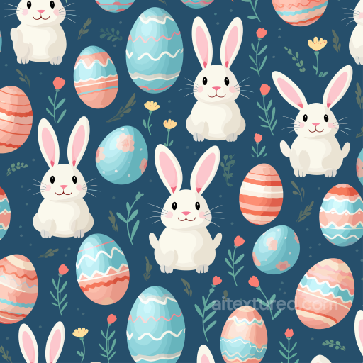 with Cute Easter Bunnies, Painted Eggs, and Floral Accents seamless All Easter Digital paper PBR texture