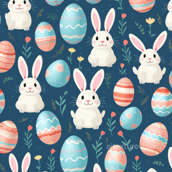 with Cute Easter Bunnies, Painted Eggs, and Floral Accents All Easter Digital paper texture preview