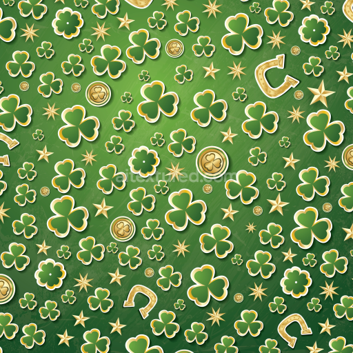 Seamless 3D PBR Digital Paper Texture with Green Shamrocks and Gold Accents