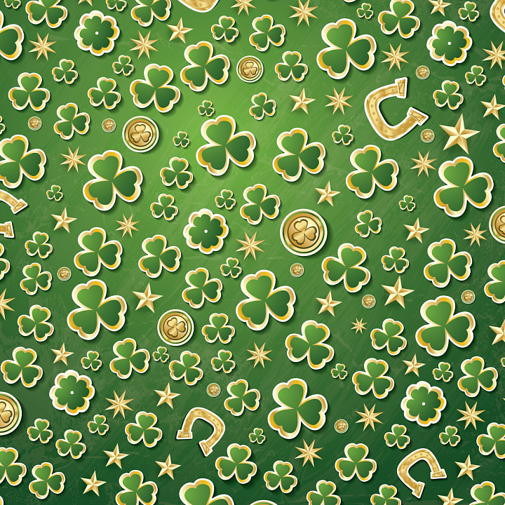 Digital Paper with Green Shamrocks and Gold Accents seamless PBR texture preview