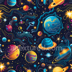 seamless Seamless 3D Stylized Space PBR Texture Featuring Colorful Planets & Cosmic Lines texture 8k free download PBR