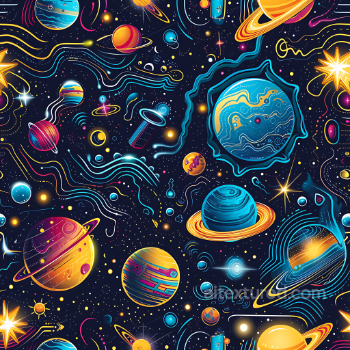 Stylized Space PBR Texture Featuring Colorful Planets & Cosmic Lines seamless Star, space, planets PBR texture