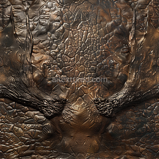 Seamless 3D cracked aged brown leather PBR texture with rugged finish