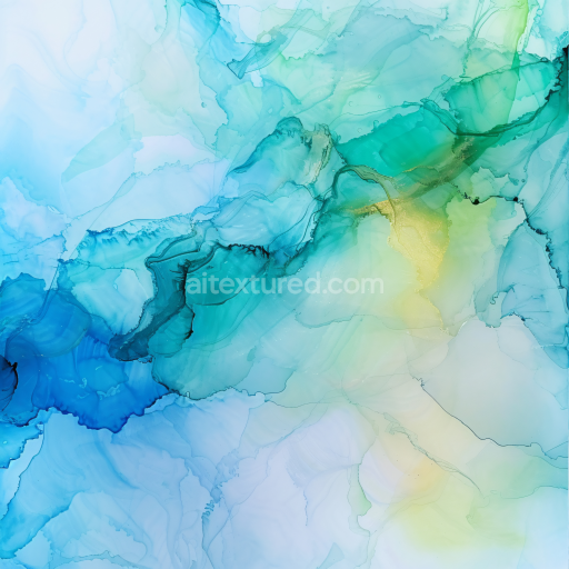 Seamless 3D Alcohol Ink PBR Texture Featuring Soft Blue-Green Fluid Waves and Translucent Layers