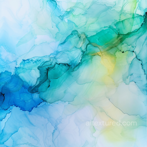 Alcohol Ink PBR Texture Featuring Soft Blue-Green Fluid Waves and Translucent Layers seamless Alcohol ink PBR texture
