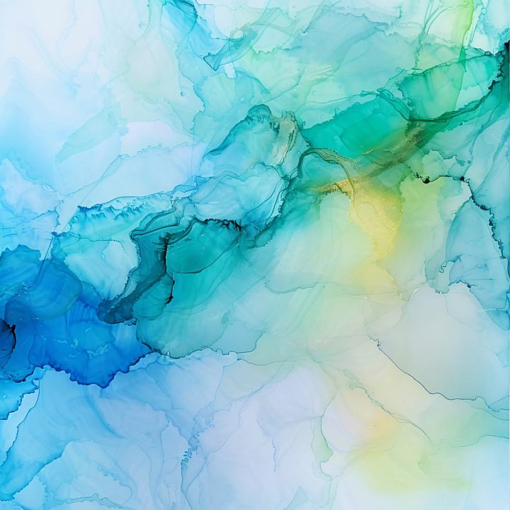 Alcohol Ink Featuring Soft Blue-Green Fluid Waves and Translucent Layers seamless PBR texture preview