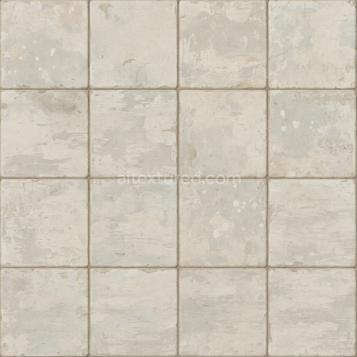 Seamless 3d texture pbr 8k glazed tile surface with cracked tile and faded paint overlays