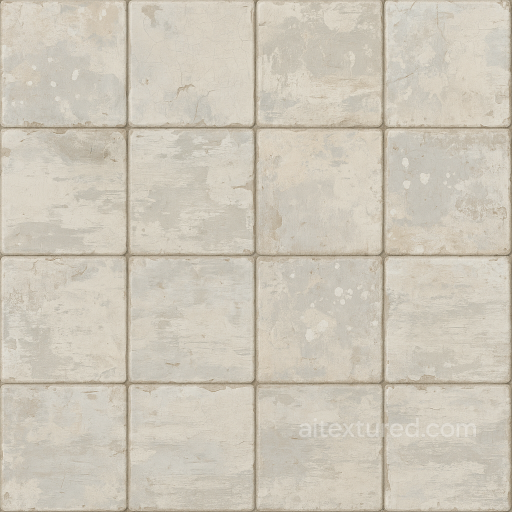 Glazed Tile Surface With Cracked Tile And Faded Paint Overlays seamless Surfaces, smooth, rough PBR texture