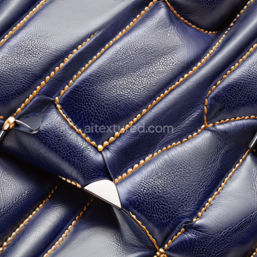 Seamless 3D PBR Texture of Navy Blue Pebbled Leather Upholstery with Detailed Stitching