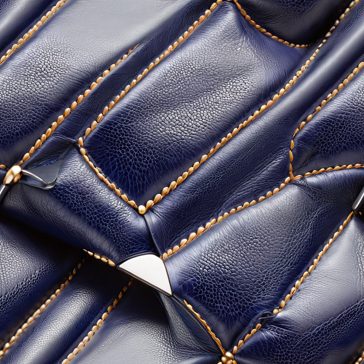 Navy Blue Pebbled Leather Upholstery with Detailed Stitching seamless PBR texture preview