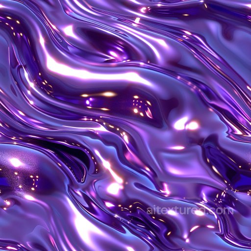 Seamless 3D PBR Texture of Glossy Purple Fluid Waves with Iridescent Highlights texture preview