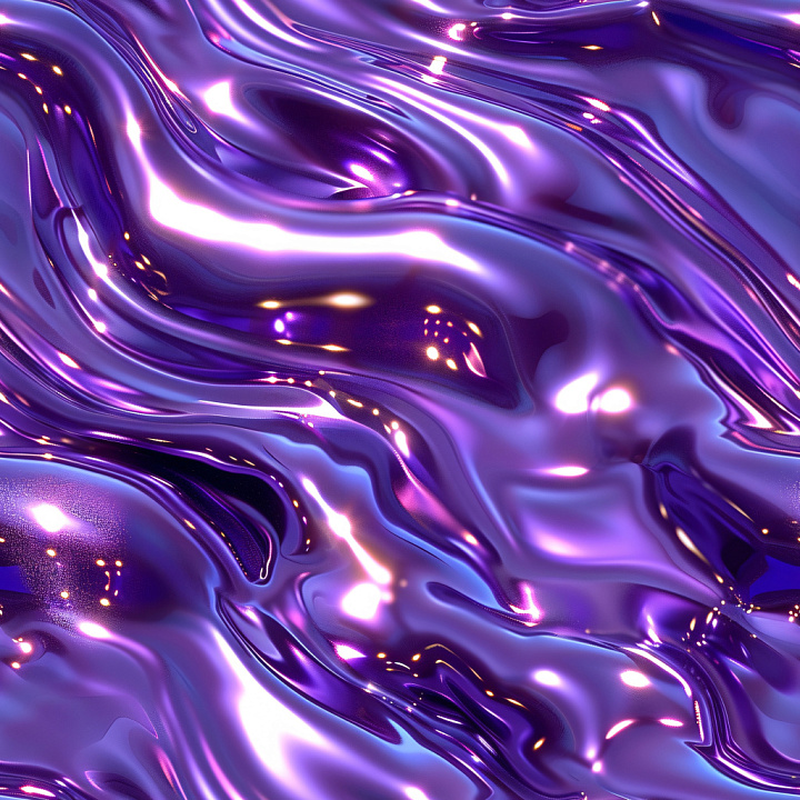 Glossy Purple Fluid Waves with Iridescent Highlights seamless PBR texture preview