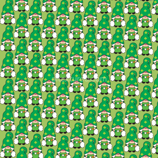 Seamless 3D PBR Texture Featuring Cute Cartoon Gnomes with Shamrocks