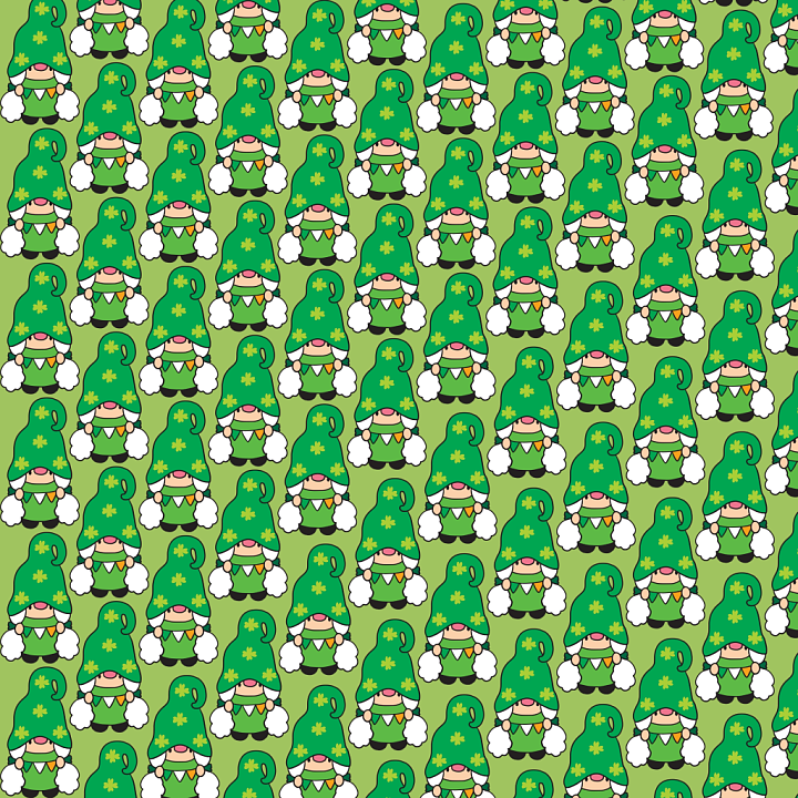 Featuring Cute Cartoon Gnomes with Shamrocks seamless PBR texture preview