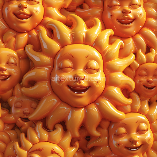 Seamless 3D Inflated Sun Faces PBR Texture with Glossy Orange Finish