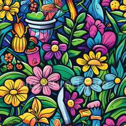 seamless Seamless 3D PBR Texture of Colorful Cartoon-Style Floral Graffiti with Bold Outlines texture 8k free download PBR