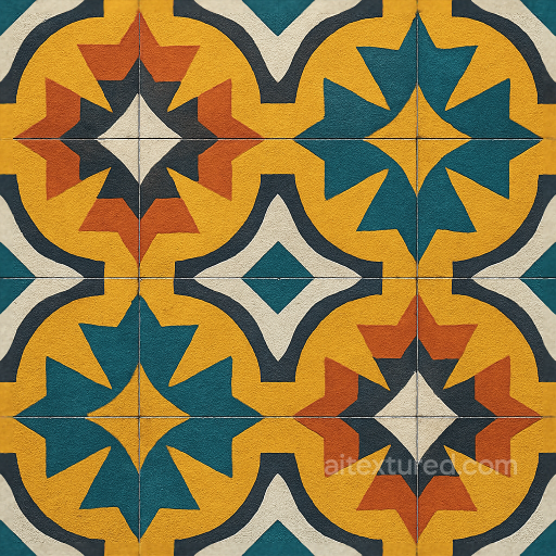 Encaustic Tiles Mosaic With Geometric Shapes And Vibrant Colors seamless Mosaic PBR texture