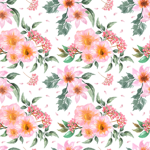 Seamless 3D PBR Texture of Hand-Painted Pink Flower Watercolor Pattern