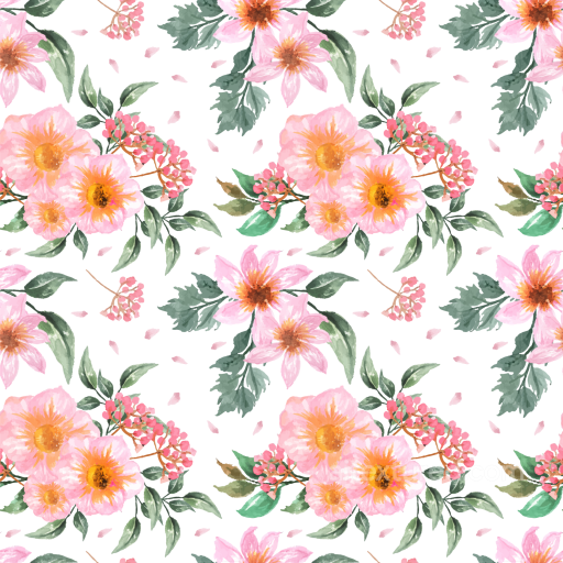 Hand-Painted Pink Flower Watercolor Pattern Seamless Texture seamless Pink Flower PBR texture
