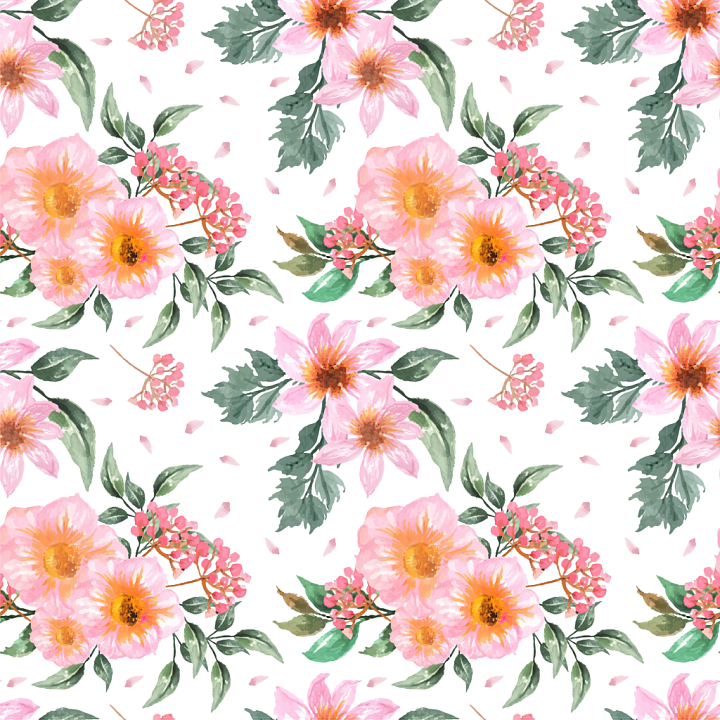 Hand-Painted Pink Flower Watercolor Pattern seamless PBR texture preview