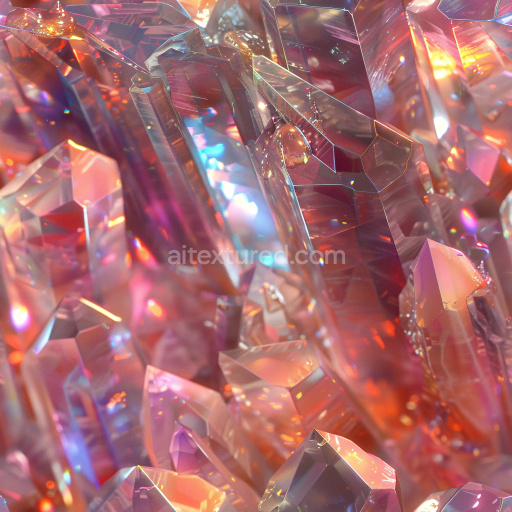 Seamless 3D PBR Texture of Glossy Crystal Faceted Surfaces with Multicolored Highlights