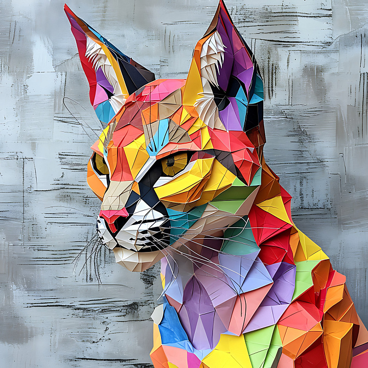 Geometric Colorful Caracal Fur with Origami Style seamless PBR texture preview