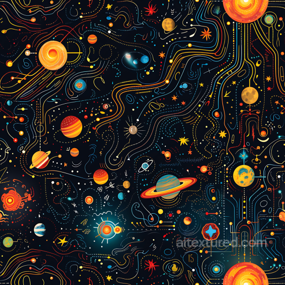 Star, Space, Planets Texture of Stylized Cosmic Map Featuring Planets and Orbital Lines Star, space, planets texture preview